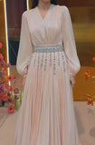 Light Pink Waist Ruffles Embellished Long Dress