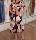 Blue Khaki Interlocking Printed Dress