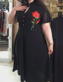 Rose Embroidered Black Dress