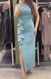 Elegant Dress With Design Slit In Blue