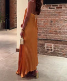 Orange Backless Long Pleated Dress