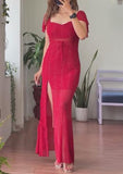 Red Glitter Slit Elegant Dress