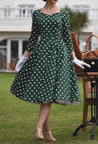 Green Polo Dot Elegant Midi Dress