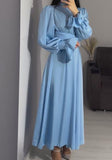 Solid Blue Silk Long Dress