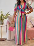 Multi-color Vertical Striped Colorful Dress