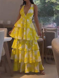 Yellow Printed Layered Maxi Dress