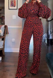 Dark Red Leopard-Print Jumpsuit