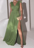 Green Glitter Slit Gown Dress