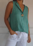 Solid Color Sleeveless Cotton Linen Blouse