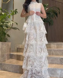 White Lace Sleeveless Elegant Maxi Dress