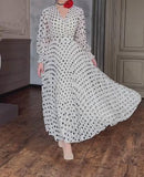 White Polka Dot Chiffon Elegant Dress