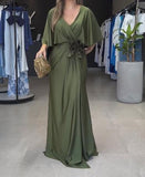 Silk Dress With Slit In Solid Green