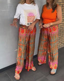 Colorful Printed Summer Silk Pants