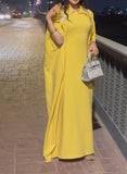 Elegant Long Dress With Yellow Glitter Cloak