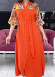 Orange Printed Loose Long Dress