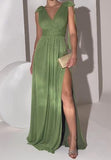 Green Glitter Slit Gown Dress