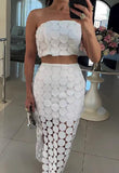 White Circle Half Skirt Two Piece Set