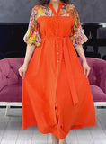 Orange Printed Loose Long Dress