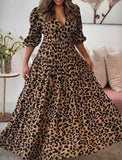Loose Leopard Print V-Neck Long Dress