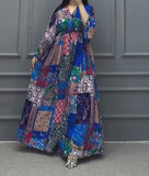 Blue Printed Patchwork Long Dress