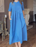 Pure Blue Loose Midi Dress