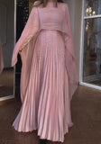 Solid Color Pleated Cape Maxi Dress