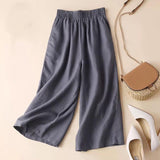 Cotton And Linen Cropped Wide-Leg Pants