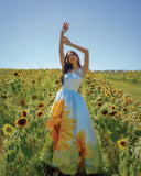 Sunflower Print Halterneck Dress
