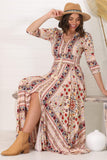 Holiday Style V-Neck Long-Sleeved Floral Dress