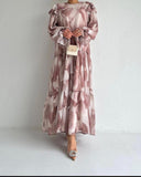 Petal Pattern Puff Sleeve Long Dress