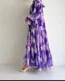 Petal Pattern Puff Sleeve Long Dress