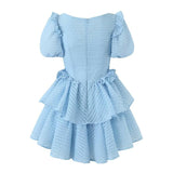 Pullover Square Neck Wood Ear Side Short Sleeve Puff Cake Skirt Dress Short Skirt