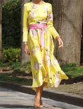 Yellow Elegant Print Dress